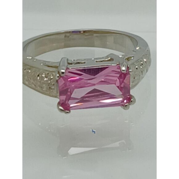 3CT Vintage Gold GP Fancy Pink Radiant Cut Sim Diamond CZ Engagement Ring Size 7 - Picture 5 of 10